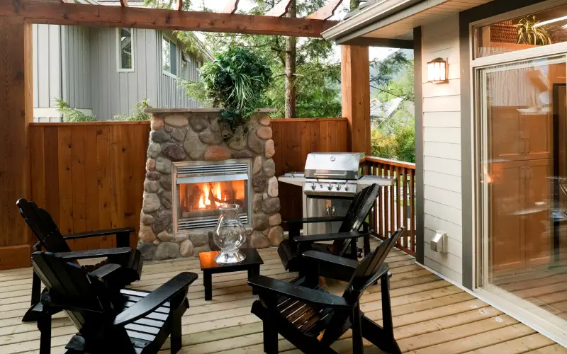 A patio set up for bbqs